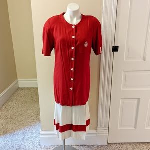 Laura Henson two piece red and white dress size 14